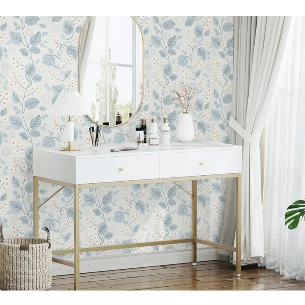 Drhwefsq Floral Peel Stick Wallpaper Blue White Leave 17.3